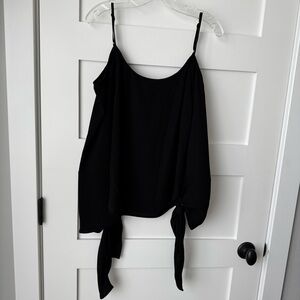 BCBGMaxAzria Black Blouse with Tie Sleeves off the shoulder